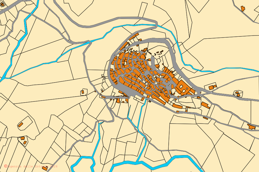 Cadastral map of the centre of Roccantica: parcels and buildings, Agenzia delle Entrate cartography