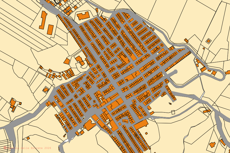 Cadastral map of the centre of Roccapalumba: parcels and buildings, Agenzia delle Entrate cartography