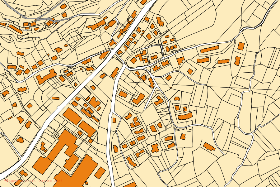 Cadastral map of the centre of Rogno: parcels and buildings, Agenzia delle Entrate cartography
