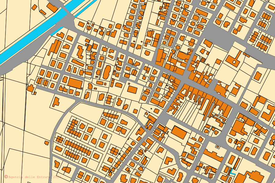 Cadastral map of the centre of Rolo: parcels and buildings, Agenzia delle Entrate cartography