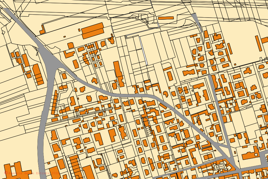 Cadastral map of the centre of Romentino: parcels and buildings, Agenzia delle Entrate cartography