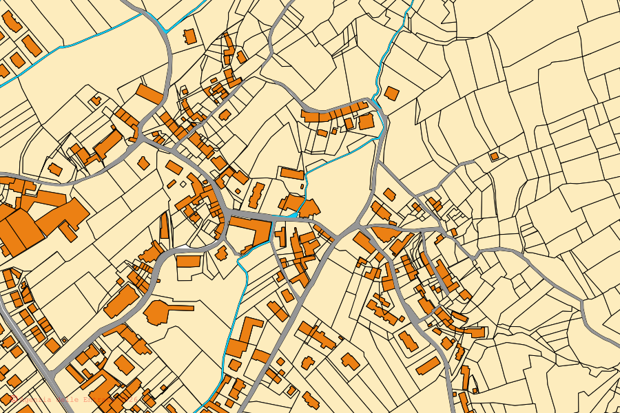 Cadastral map of the centre of Roncà: parcels and buildings, Agenzia delle Entrate cartography