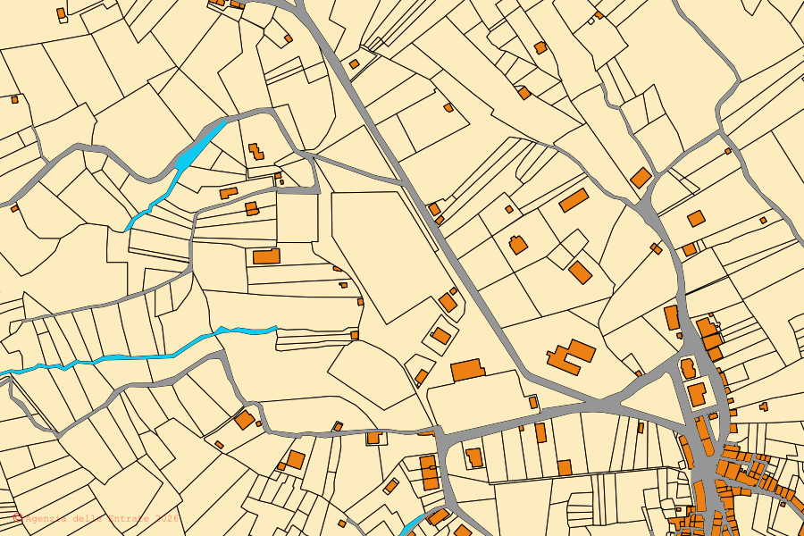 Cadastral map of the centre of Roseto Valfortore: parcels and buildings, Agenzia delle Entrate cartography
