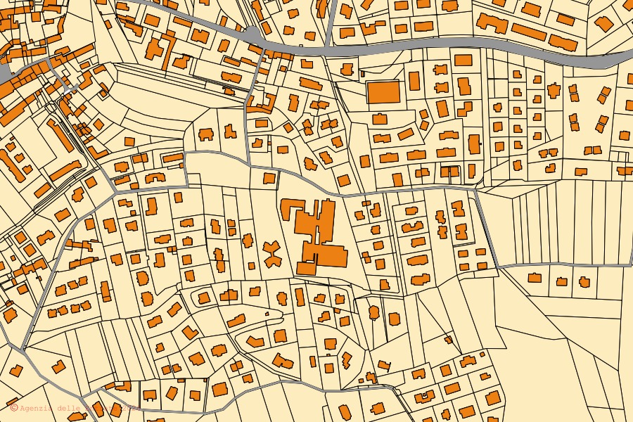 Cadastral map of the centre of Rosta: parcels and buildings, Agenzia delle Entrate cartography