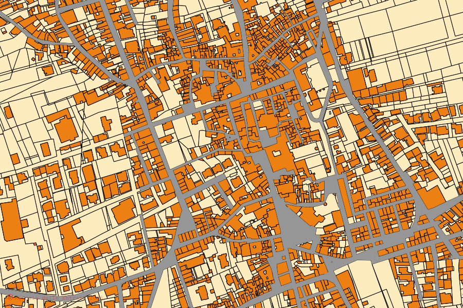 Cadastral map of the centre of Ruffano: parcels and buildings, Agenzia delle Entrate cartography