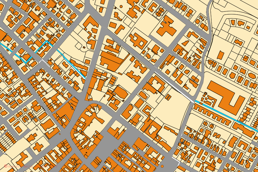 Cadastral map of the centre of Russi: parcels and buildings, Agenzia delle Entrate cartography