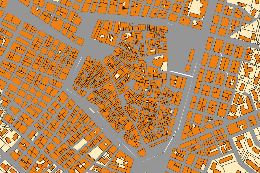 Cadastral map of the centre of Ruvo di Puglia: parcels and buildings, Agenzia delle Entrate cartography