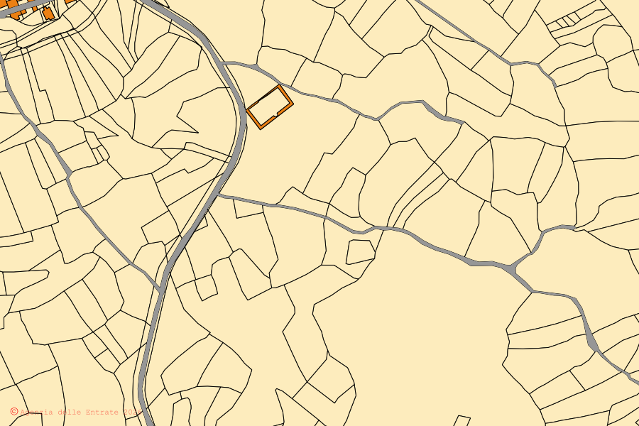Cadastral map of the centre of Sagama: parcels and buildings, Agenzia delle Entrate cartography