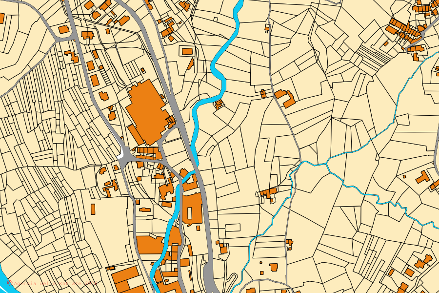 Cadastral map of the centre of Sagliano Micca: parcels and buildings, Agenzia delle Entrate cartography