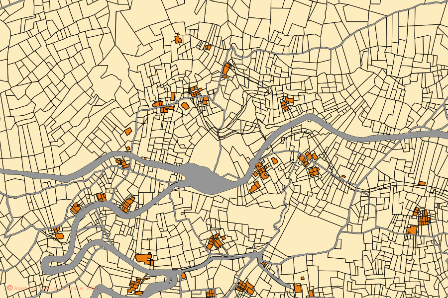 Cadastral map of the centre of Saint-Denis: parcels and buildings, Agenzia delle Entrate cartography