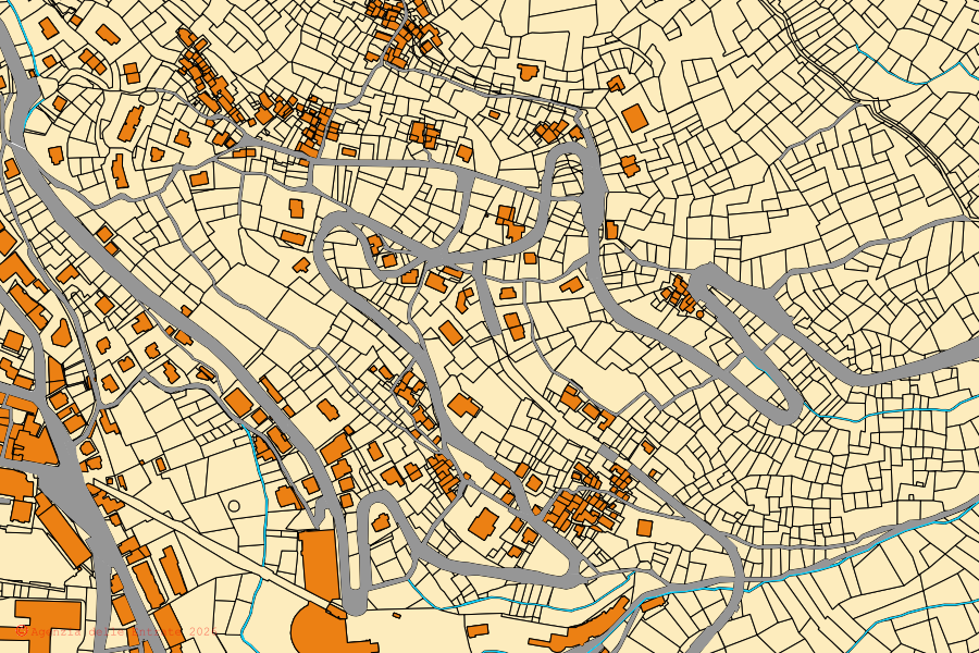 Cadastral map of the centre of Saint-Vincent: parcels and buildings, Agenzia delle Entrate cartography
