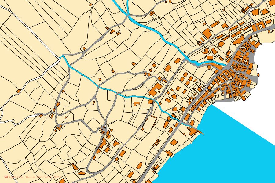 Cadastral map of the centre of Sala Comacina: parcels and buildings, Agenzia delle Entrate cartography