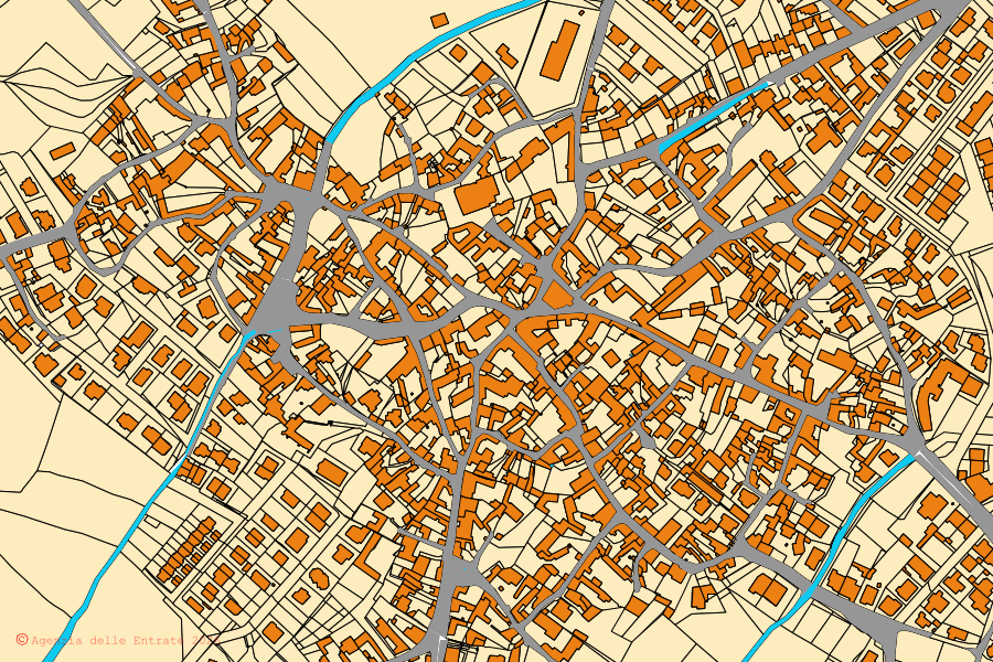 Cadastral map of the centre of Samatzai: parcels and buildings, Agenzia delle Entrate cartography