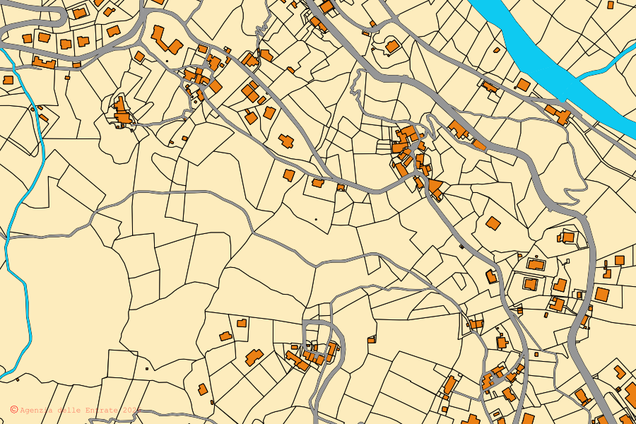 Cadastral map of the centre of Sambuca Pistoiese: parcels and buildings, Agenzia delle Entrate cartography