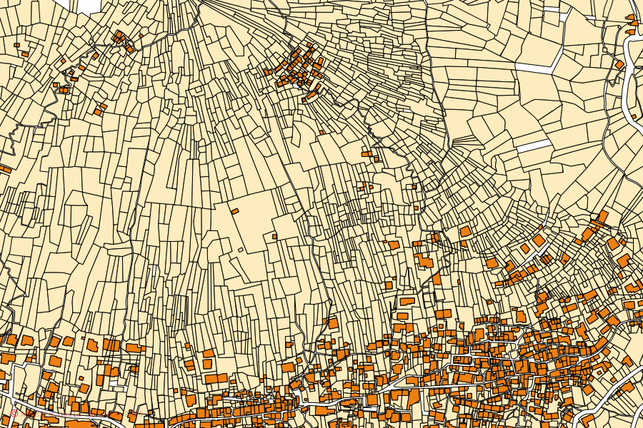 Cadastral map of the centre of San Bartolomeo Val Cavargna: parcels and buildings, Agenzia delle Entrate cartography