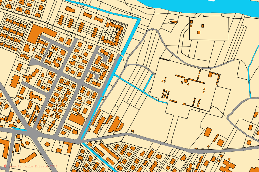 Cadastral map of the centre of San Colombano al Lambro: parcels and buildings, Agenzia delle Entrate cartography