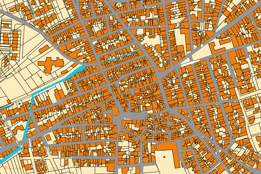 Cadastral map of the centre of San Donaci: parcels and buildings, Agenzia delle Entrate cartography