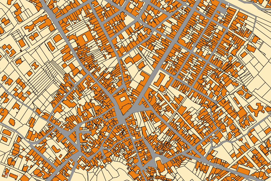 Cadastral map of the centre of San Donato di Lecce: parcels and buildings, Agenzia delle Entrate cartography