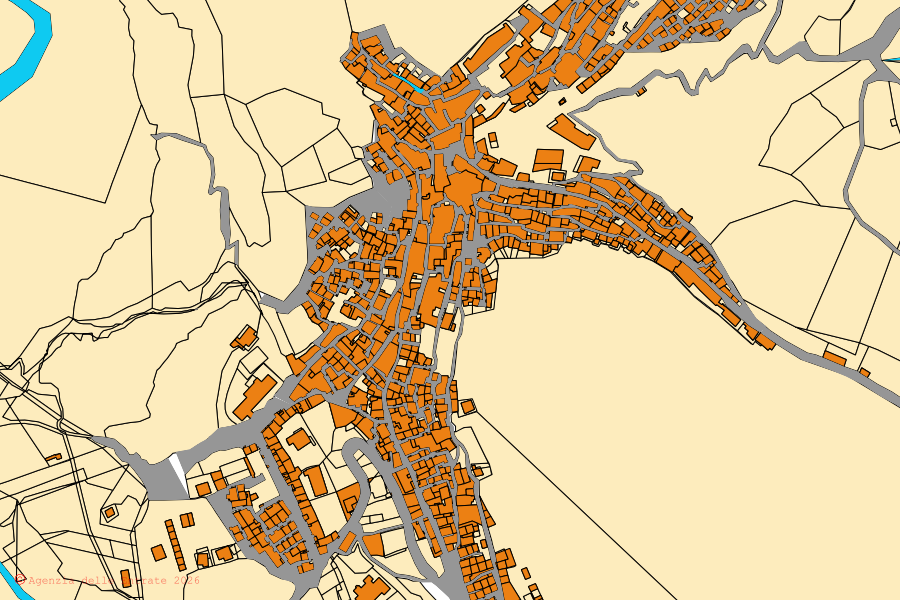 Cadastral map of the centre of San Fele: parcels and buildings, Agenzia delle Entrate cartography