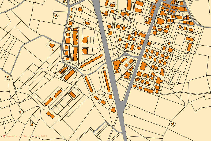 Cadastral map of the centre of San Giacomo degli Schiavoni: parcels and buildings, Agenzia delle Entrate cartography