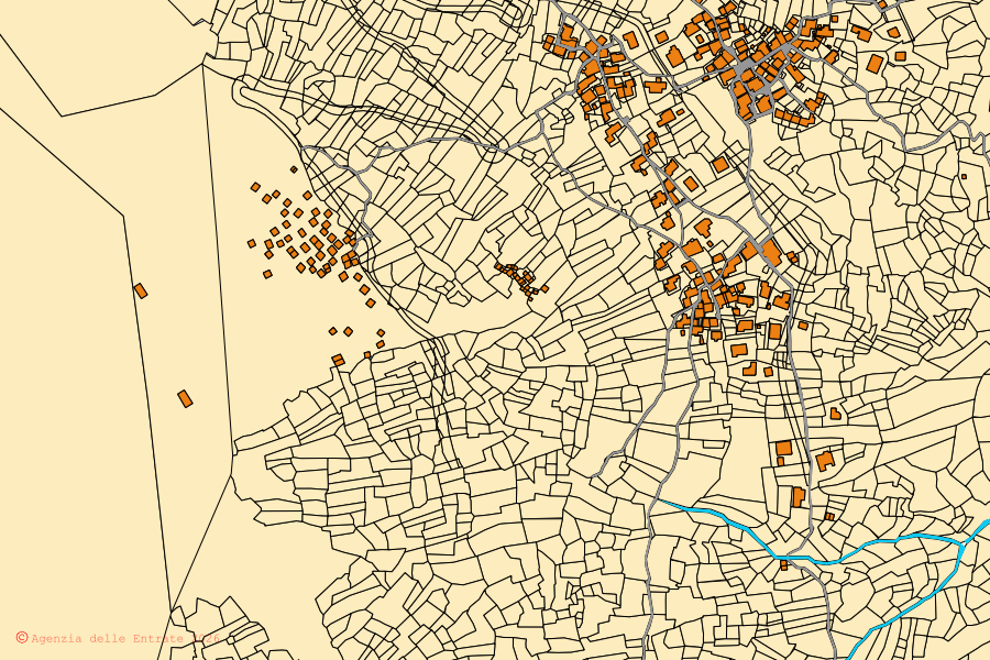 Cadastral map of the centre of San Giacomo Filippo: parcels and buildings, Agenzia delle Entrate cartography
