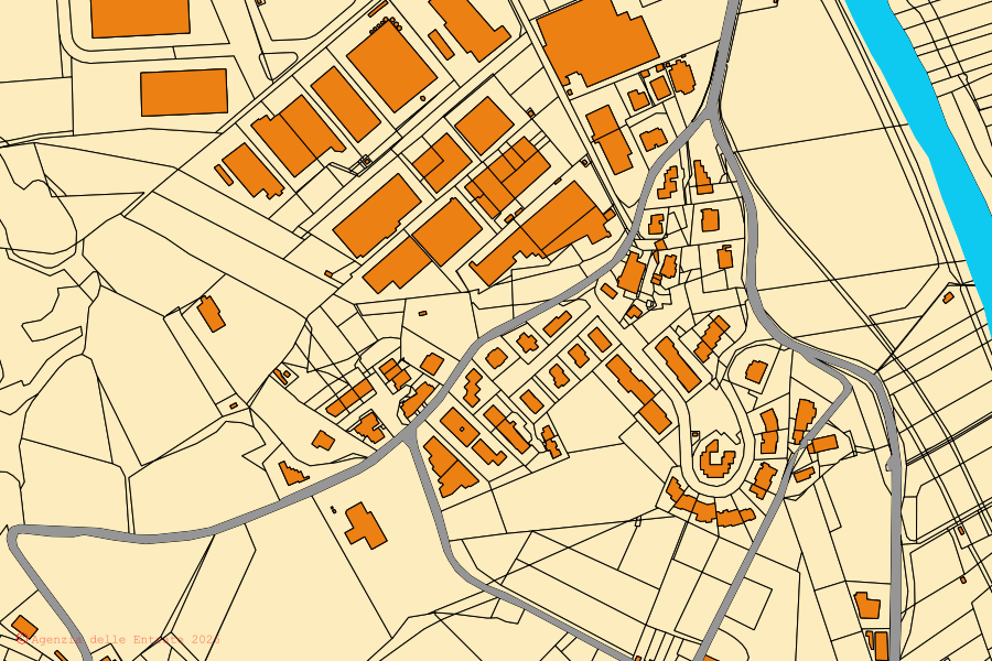 Cadastral map of the centre of San Gimignano: parcels and buildings, Agenzia delle Entrate cartography