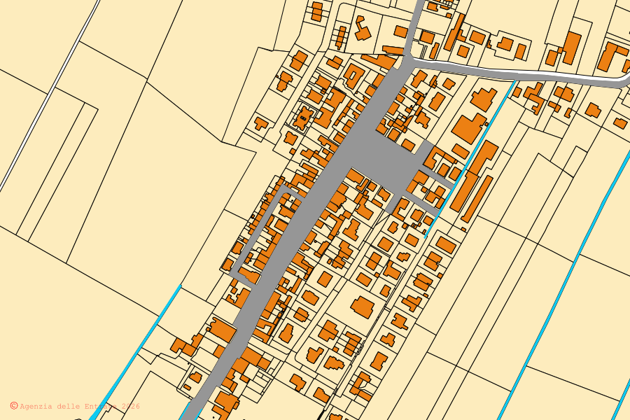 Cadastral map of the centre of San Giovanni del Dosso: parcels and buildings, Agenzia delle Entrate cartography