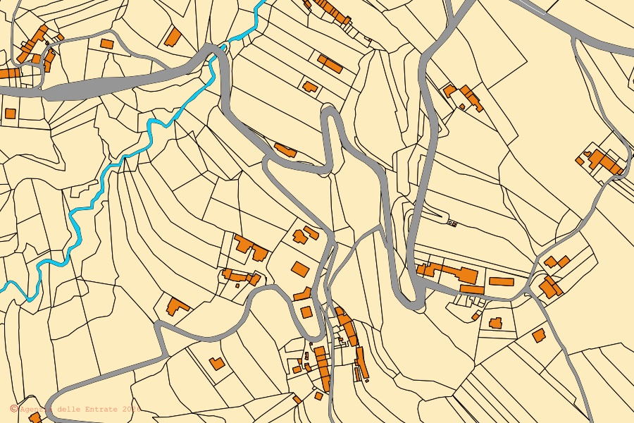 Cadastral map of the centre of San Giovanni Ilarione: parcels and buildings, Agenzia delle Entrate cartography