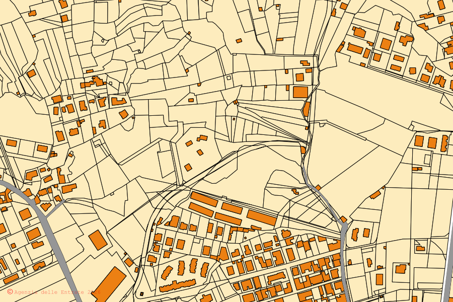 Cadastral map of the centre of San Giovanni la Punta: parcels and buildings, Agenzia delle Entrate cartography
