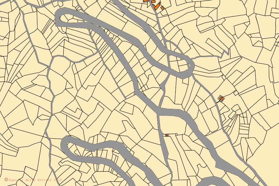 Cadastral map of the centre of San Giovanni Lipioni: parcels and buildings, Agenzia delle Entrate cartography