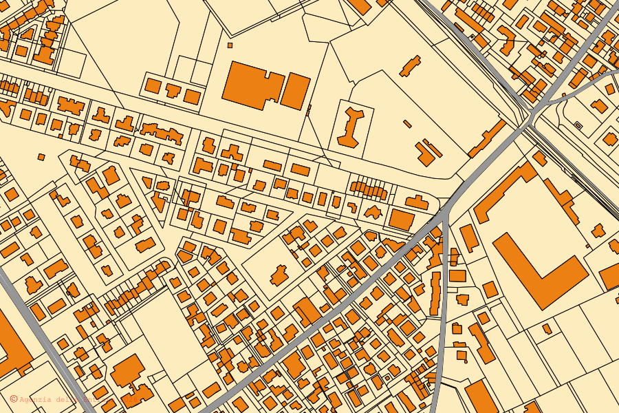 Cadastral map of the centre of San Giovanni Lupatoto: parcels and buildings, Agenzia delle Entrate cartography