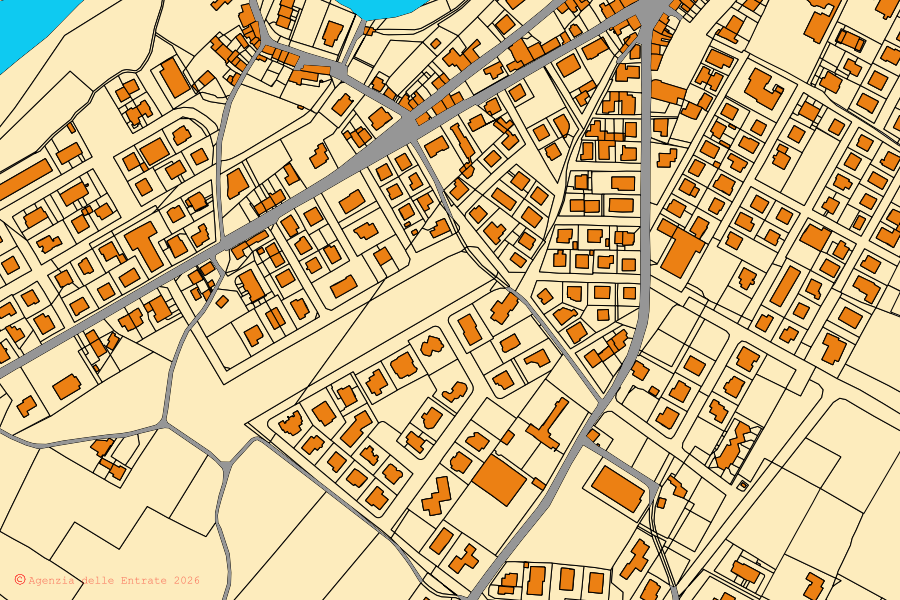 Cadastral map of the centre of San Giustino: parcels and buildings, Agenzia delle Entrate cartography