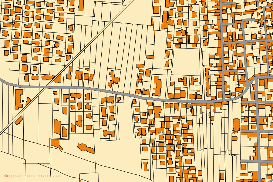 Cadastral map of the centre of San Marco Evangelista: parcels and buildings, Agenzia delle Entrate cartography
