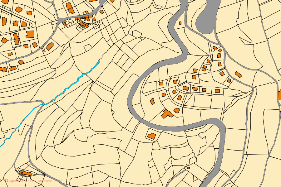Cadastral map of the centre of San Mauro di Saline: parcels and buildings, Agenzia delle Entrate cartography