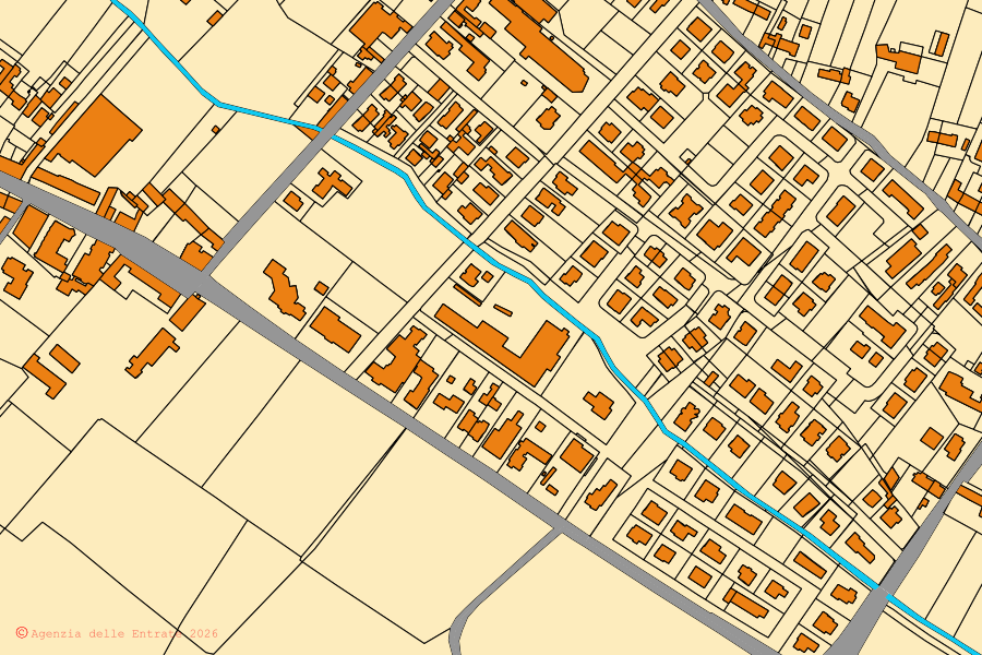 Cadastral map of the centre of San Pietro di Morubio: parcels and buildings, Agenzia delle Entrate cartography