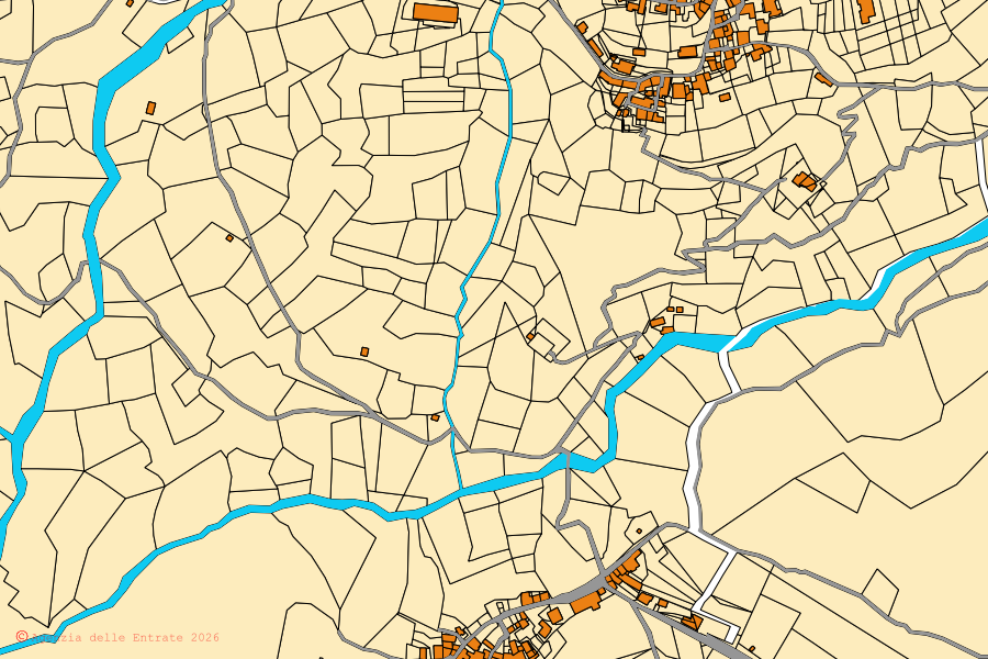 Cadastral map of the centre of San Romano in Garfagnana: parcels and buildings, Agenzia delle Entrate cartography