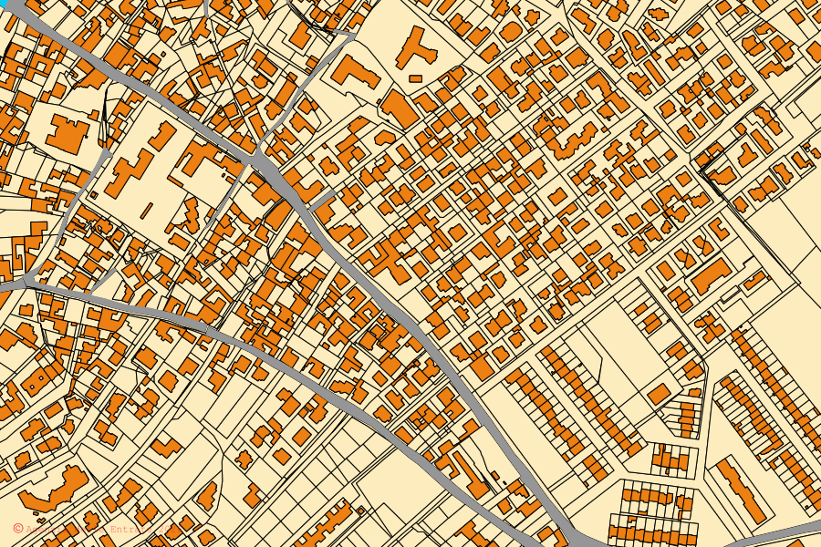 Cadastral map of the centre of San Sperate: parcels and buildings, Agenzia delle Entrate cartography