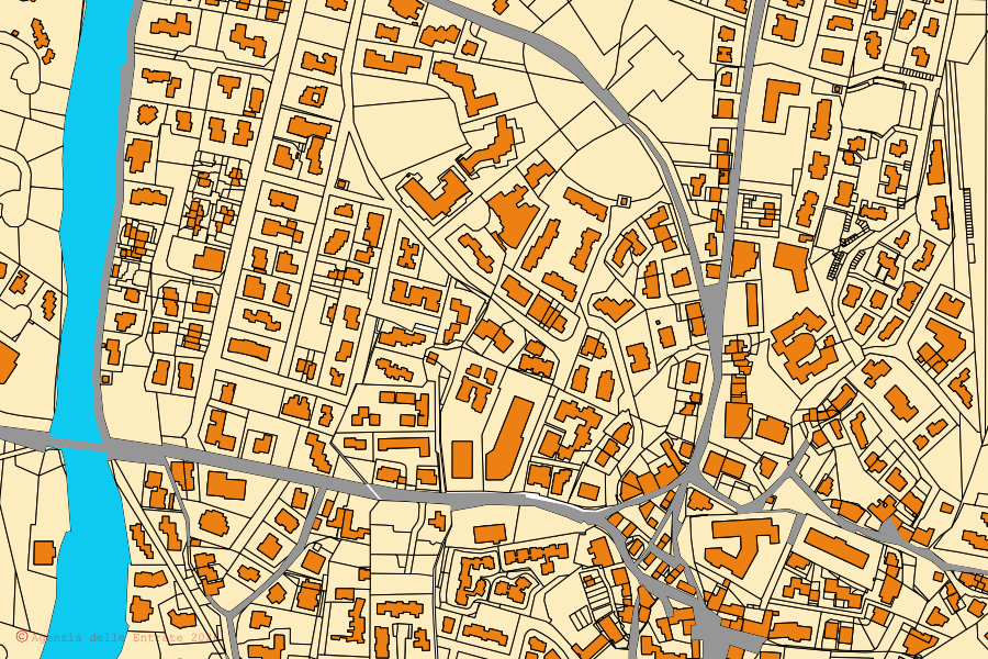 Cadastral map of the centre of San Teodoro: parcels and buildings, Agenzia delle Entrate cartography
