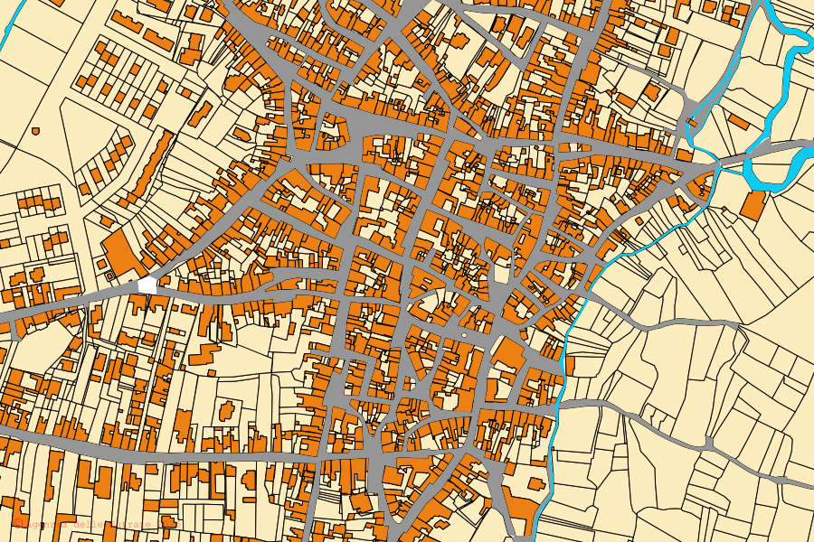 Cadastral map of the centre of San Vero Milis: parcels and buildings, Agenzia delle Entrate cartography