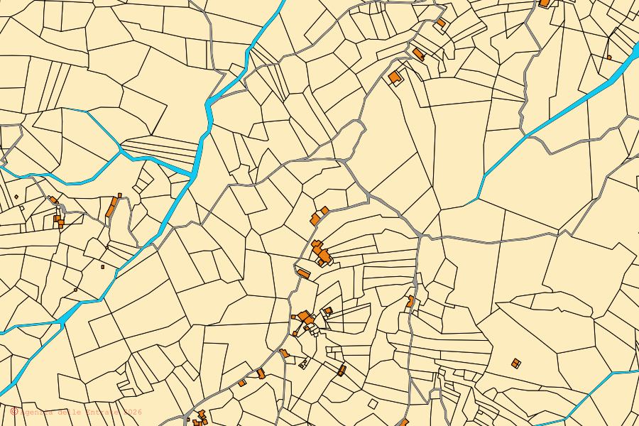 Cadastral map of the centre of Sant'Angelo di Brolo: parcels and buildings, Agenzia delle Entrate cartography