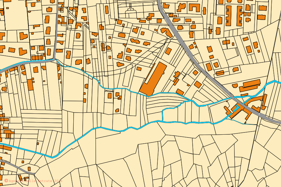 Cadastral map of the centre of Sant'Antonino di Susa: parcels and buildings, Agenzia delle Entrate cartography