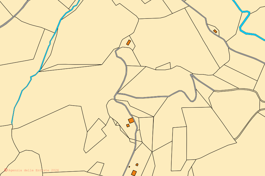 Cadastral map of the centre of Sant'Ippolito: parcels and buildings, Agenzia delle Entrate cartography