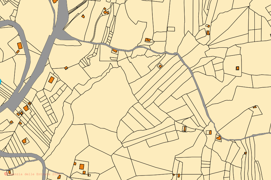 Cadastral map of the centre of Santa Caterina Villarmosa: parcels and buildings, Agenzia delle Entrate cartography