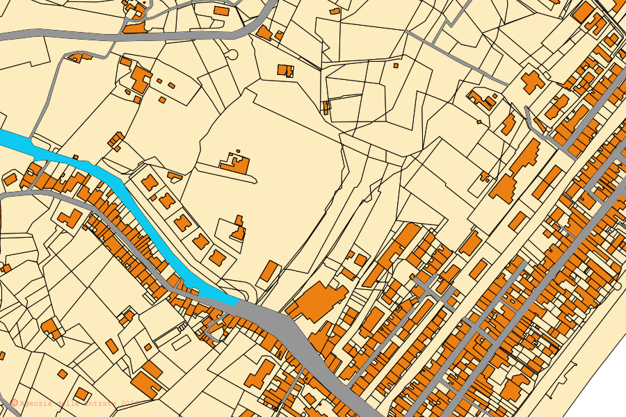 Cadastral map of the centre of Santa Teresa di Riva: parcels and buildings, Agenzia delle Entrate cartography
