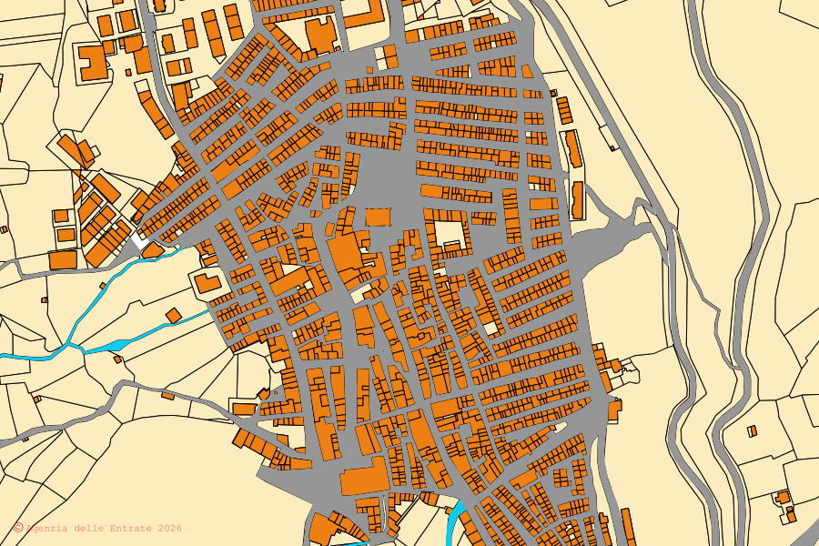 Cadastral map of the centre of Santo Stefano Quisquina: parcels and buildings, Agenzia delle Entrate cartography