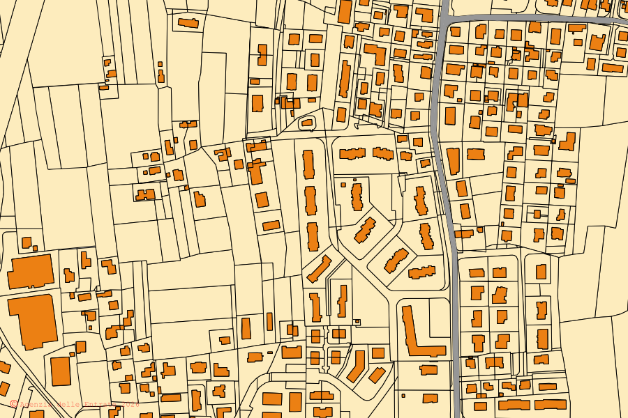 Cadastral map of the centre of Saonara: parcels and buildings, Agenzia delle Entrate cartography