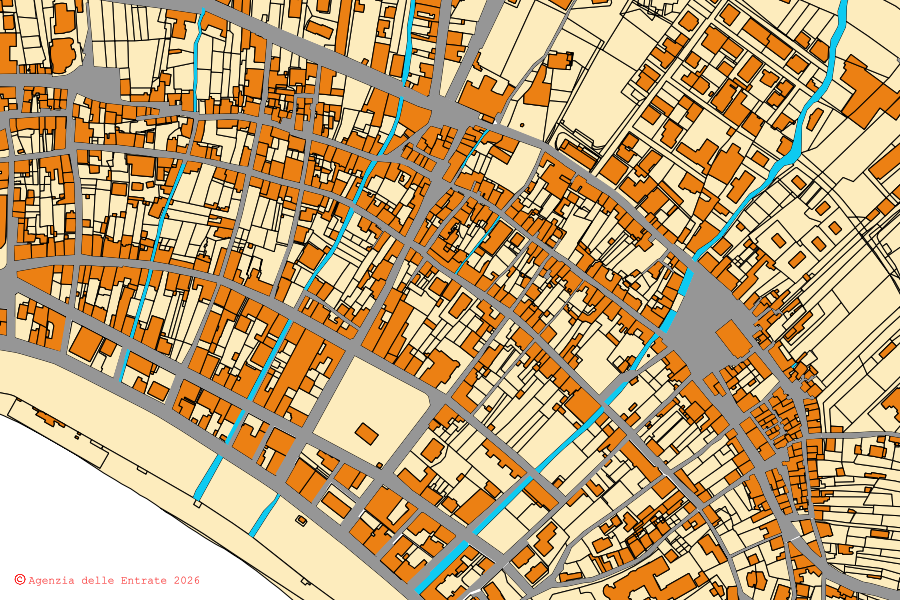Cadastral map of the centre of Sapri: parcels and buildings, Agenzia delle Entrate cartography