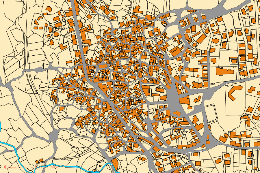 Cadastral map of the centre of Sarule: parcels and buildings, Agenzia delle Entrate cartography