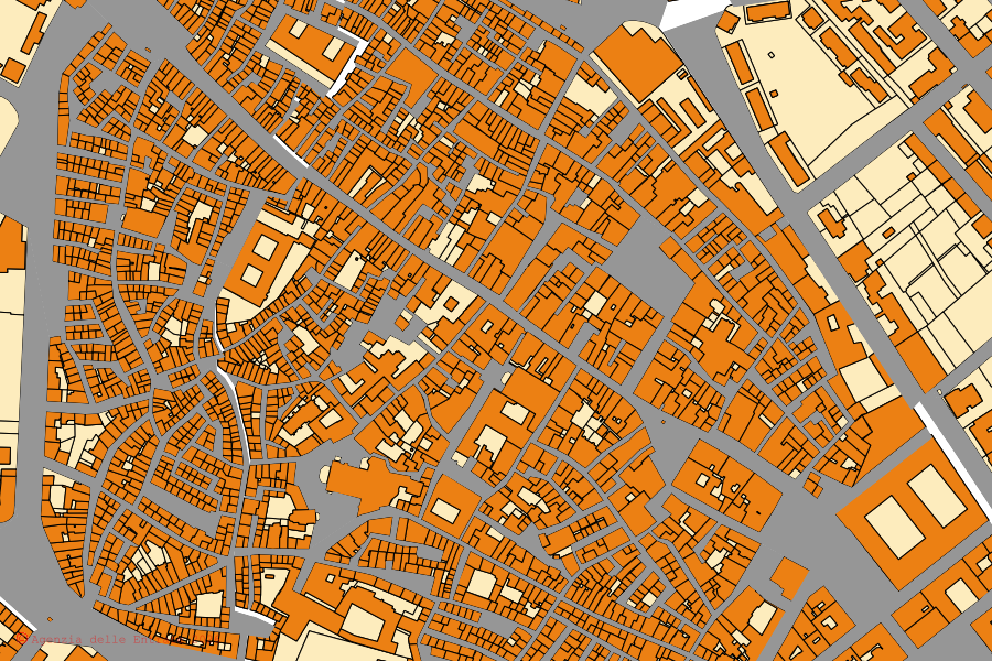 Cadastral map of the centre of Sassari: parcels and buildings, Agenzia delle Entrate cartography