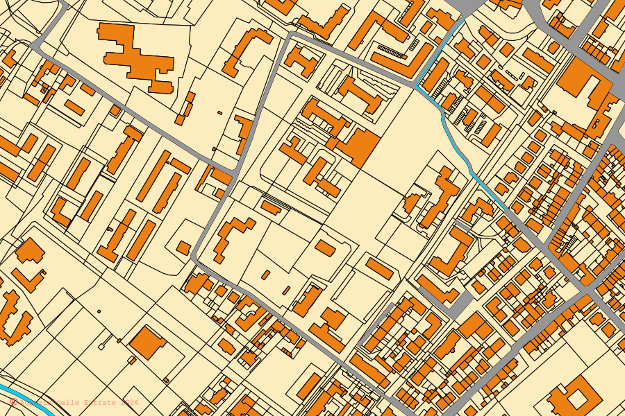 Cadastral map of the centre of Scandicci: parcels and buildings, Agenzia delle Entrate cartography